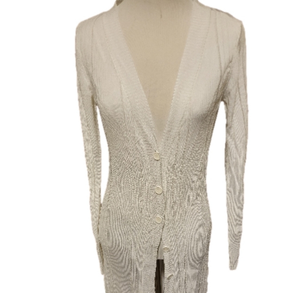 Yuka women's long button-down Cardigan in white, Size Medium/Large